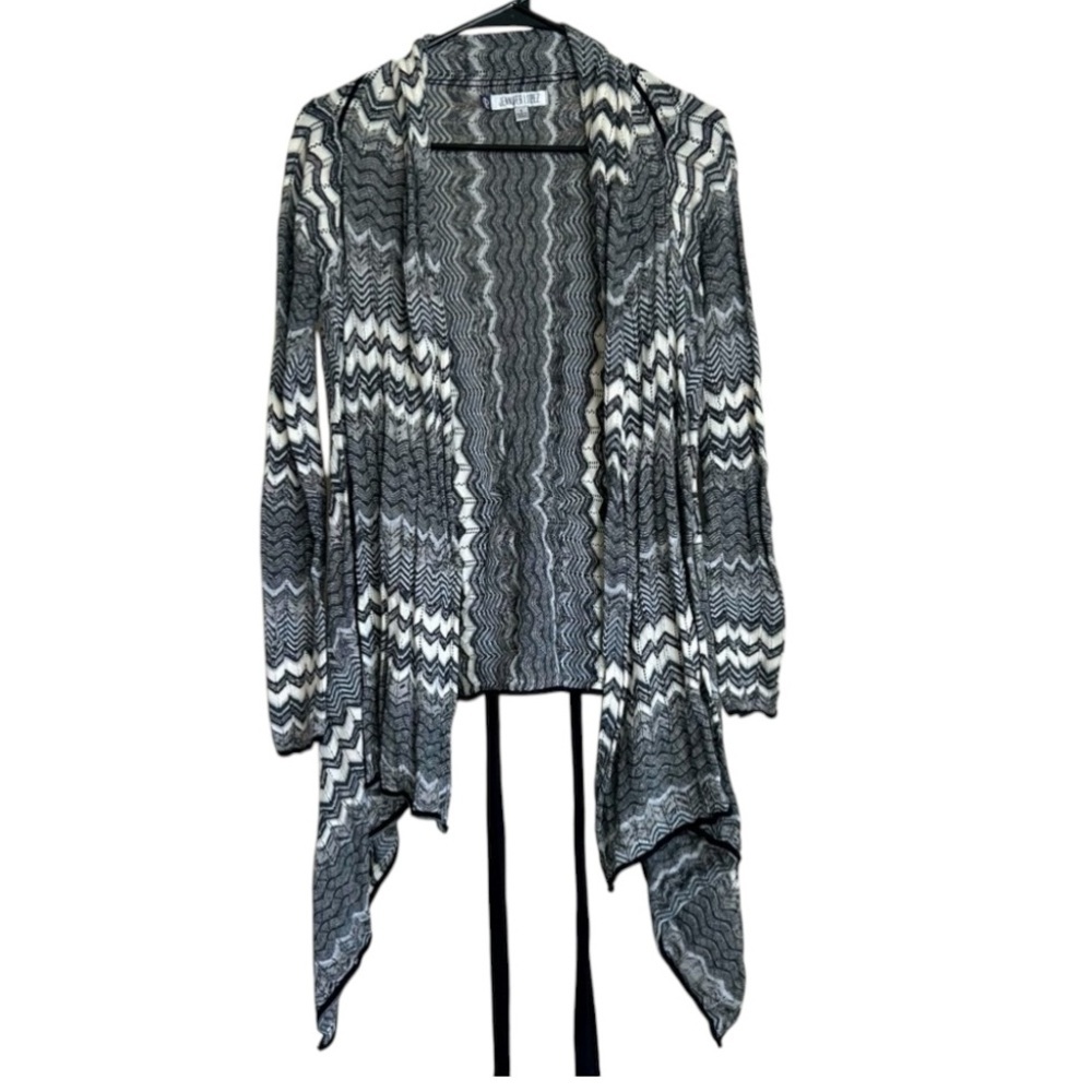 Jennifer Lopez Cardigan size Small Chevron Print Long Sleeve Gray Black